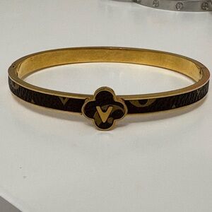 Brown and Gold Hinged Cuff Women's Bracelet